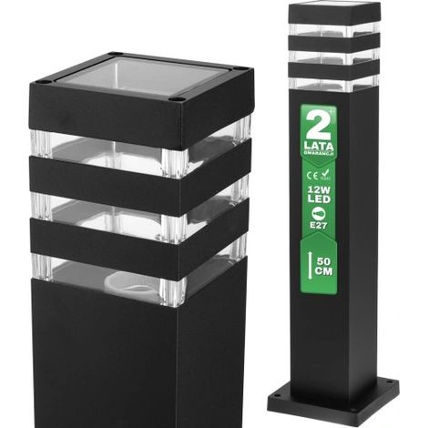 Lampadaire d'extérieur E27 LED 50cm – Indice de protection IP65 – Aluminium et verre – Éclairage de sécurité pour allées et terrasses