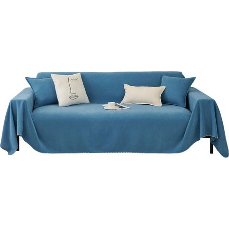 Housse de canapé Extensible Serviette de canapé Décoration Universel Quatre Saisons Tissées Canapé Serviette Protège Canapé pour Domestiques Animaux Enfants 180 130cm-Bleu (1/5)