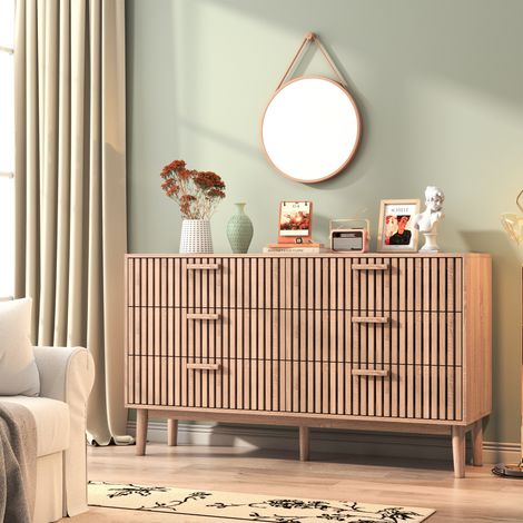 BSMGSGN-Commode Chambre Adulte, Commode 6 Tiroirs Meuble De Rangement en Bois Coiffeuse Meuble Tiroir Meuble De Couloir Meubles De Rangement pour Salon, couleur bois naturel (1/5)