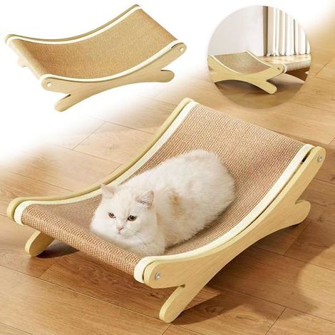 Ecleanfy - Lit griffoir en sisal pour chat avec tapis en sisal, chaises en sisal pour chats, lit surélevé pour chaises longues, hamac de plage (1/5)