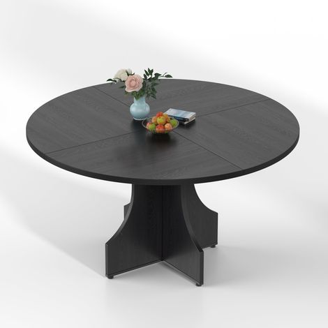 Table Ronde 120cm Pour 4-6 Personnes En MDF Noyer, Table De Salle À Manger Design Pour Petit Appartement Et Cuisine (Noir) (1/5)