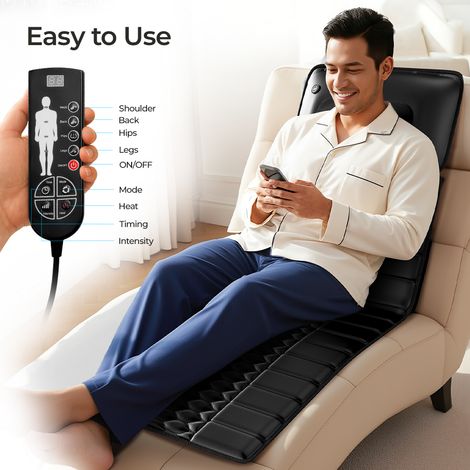 Coussin de massage nuque taille pieds chauffant vibration multi-zones cuir PU 51,5x23x37,5 cm