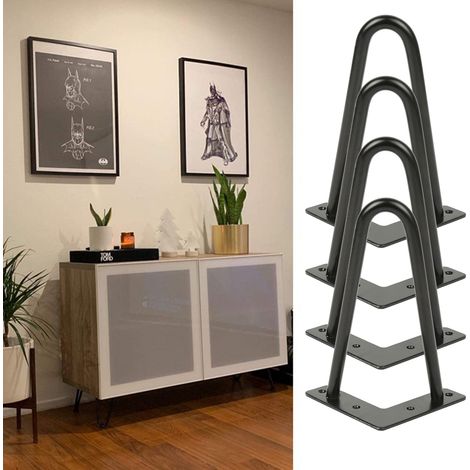 Hofuton 4 Pcs Pied de Meuble en Métal 20cm Pieds Epingle à Cheveux DIY pour Armoires Tables avec Vis et Protège Pieds Blanc (1/5)