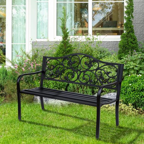 Banco de jardín de 3 plazas (130.5x66.5x13.5 cm), respaldo alto, montaje sencillo, acero negro (1/5)