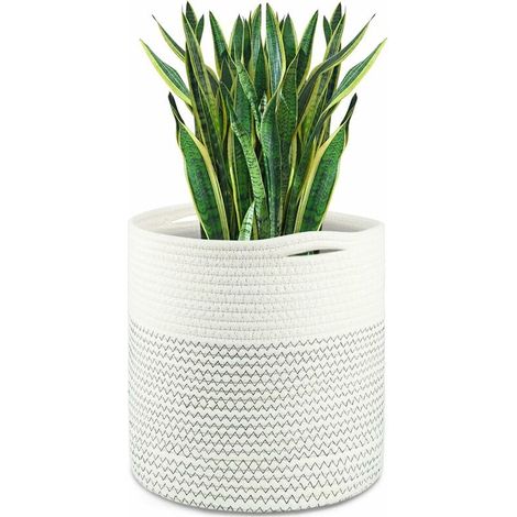 (Noir et Blanc)25 cm Pot de Fleurs de avec Doublure, Panier de Rangement tissé en Coton Cache Pot Plante Interieur pour Plantes d'intérieur (1/5)