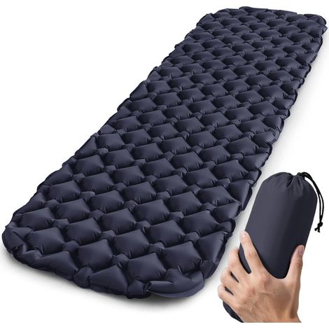 Matelas gonflable de camping (bleu foncé), ultraléger, sans appui-tête, idéal pour les voyages et la randonnée. (1/4)