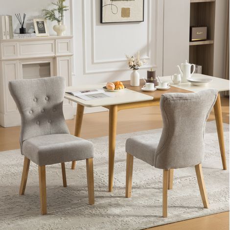Set aus 2 Esszimmerstühlen mit Massivholzbeinen, Nagelverzierung, Chenille-Bezug, grau (1/5)