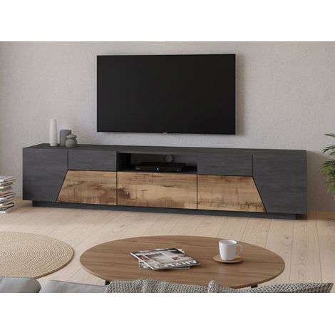 Dmora - Mobile porta TV Animai, Credenza bassa da soggiorno, Base porta televisione, 100% Made in Italy, cm 220x43h46, Ardesia e Acero (1/5)