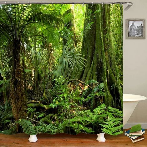Filiyano-Rideau de douche à motif de paysage forestier, impression 3D, en polyester lavable avec crochets, paravent décoratif pour la maison, L 120 x