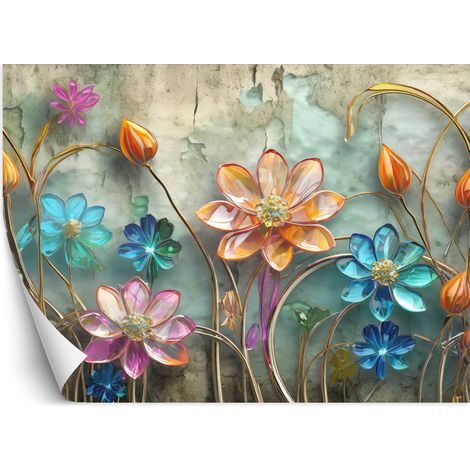 Fototapete Blumen Glas Abstrakt Buntes 100x70 cm