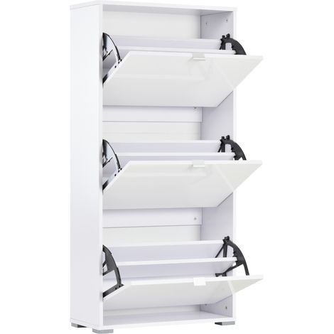 Schuhschrank mit 3 Flügeltüren, weiß lackiert, 60 x 26 x 124 cm