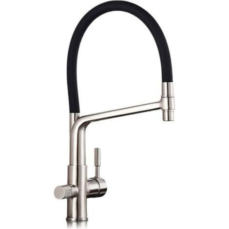 Robinet à trois voies pour système d'osmose inverse, amovible, rotatif à 360°, design moderne de la gamme Hermes, nickel brossé (1/4)