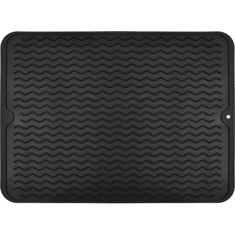 Tapis d'égouttage en silicone 40 x 30 cm, pliable, résistant à la chaleur et antidérapant (noir) (1/5)