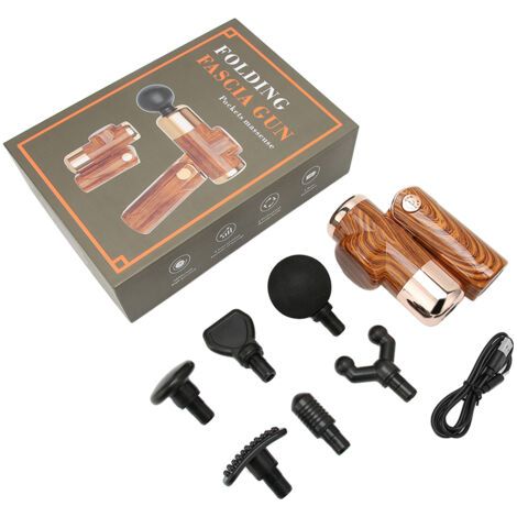 Pistolet de massage pliable, portable, à vitesse réglable, pour thérapie corporelle et massage musculaire en profondeur (aspect bois)