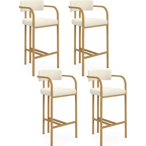 Set di 4 sgabelli da bar ESMA in metallo effetto legno e tessuto bouclette con braccioli (1/5)