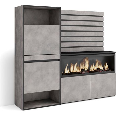 Skraut Home - Aparador, Con almacenamiento, 167x145x35 cm, Dormitorio, habitación, Chimenea eléctrica XXL, Zapatero, Estilo Moderno, Gris Cemento (1/5)