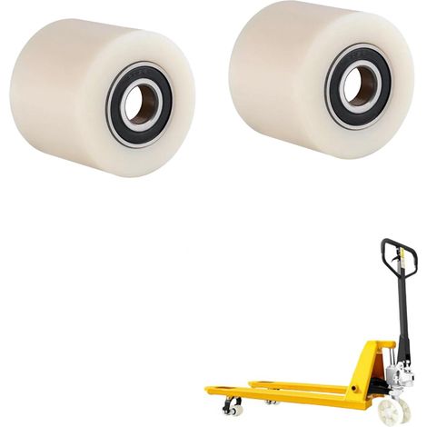 Un jeu de 2 roues de palette en nylon, 80 x 60 mm, diamètre d'essieu de 20 mm, avec roulements à billes, capacité de charge de 450 kg, adaptées aux transpalettes et aux véhicules de transport. (1/5)