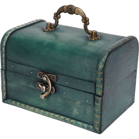 Une boîte à bijoux compacte de style rétro en bois composite vert et résine une boîte de rangement à bijoux portable et pratique. (1/5)