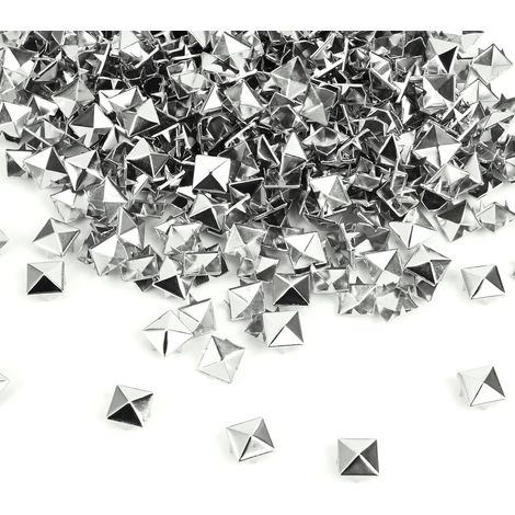 500 Pièces Rivets Carrés en Métal pour Sacs,Bande de Cuir,Vêtements,Gants  Argenté DIY Punk Pyramide Spike Rivets Décoratifs de 10 mm, Studs Clous à Carrés Punk en Métal (1/5)