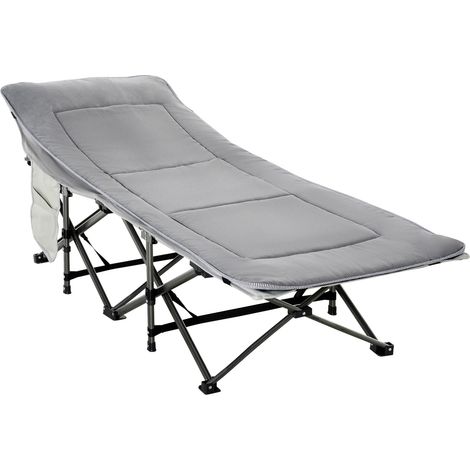 Lit de camp pliable et rembourré avec poche de rangement, 188 x 64,5 x 53 cm, gris clair
