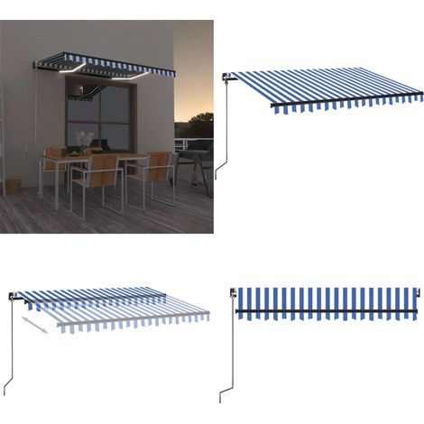 Auvent manuel rétractable avec LED 350x250 cm Bleu et blanc - Auvent - Store Banne - Parasol - Abri Extérieur - Espace Extérieur - Home & Living (1/5)
