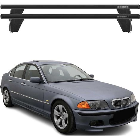 OMAC Barres de toit transversales en aluminium pour BMW Série 3 E46 Berline 1998-2007 – Antivol – Rainure en T – Testées City Crash – Charge Max 75 kg Noir (1/5)