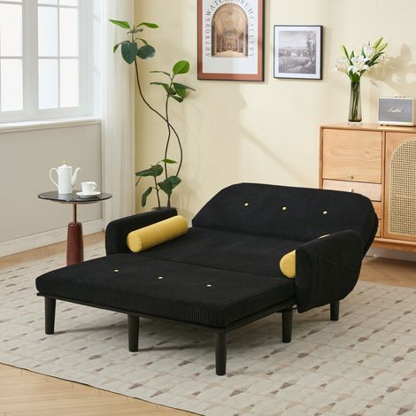 Sofá cama Respaldo regulable Convertible Tapizado pana Espuma Estructura metálica color Negro (Sin colchón) (1/5)