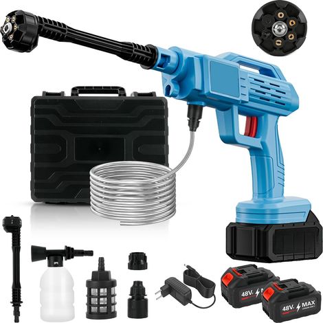 Nettoyeur Haute Pression sans Fil, Nettoyeur Haute Pression sur Batterie Avec 2 Batteries 2,0 Ah,Buse Pivotante 6 En 1, 1 Réglable et Tuyau 5m, pour Voiture, Jardin, Terrasse, Arrosage (Avec batterie) (1/5)