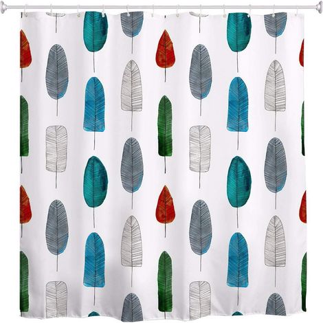 180x180cm Aquarelle Dessiné Feuilles Géométrique Rideau De Bain Polyester Rideau De Douche avec Crochets Anneaux (1/3)