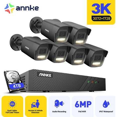 ANNKE 8 Channel 3K 6 Cameras PoE Security System,30721728 Resolution, IP67 Waterproof,Built-in Microphone,Color & IR Night Vision - 4TB HDD (1/5)