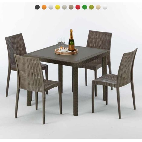 Mesa Cuadrada Marrón 90x90 cm y 4 Sillas De Colores Brown Passion