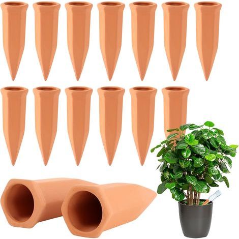 Set di 15 coni di argilla, con irrigazione automatica, in ceramica rossa, compatibili con bottiglie in vetro PET, per uso interno ed esterno. (1/5)