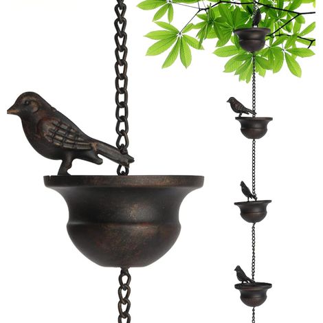 Regenkette, 2,4 m lange Metall-Vogel-Regenketten zur Aufhängung im Außenbereich und zur beweglichen Befestigung an Dachrinnen, dekorative, rostbeständige Regenfänger (1/5)