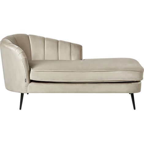 Chaise lounge de terciopelo izquierdo diseño moderno tapicería patas metal negras beige Allier