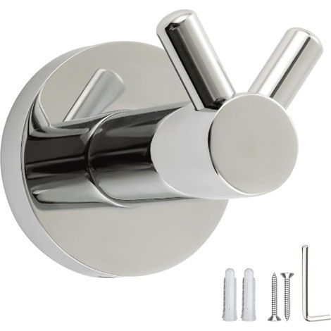 Porte Manteau Mural Double Cornes en Inox Chromé Brillant Support Murale à Percer 15kg Pour Salle de Bain, Cuisine, Entrée Design Élégant Sans Rayures crochet pour peignoir (1/5)