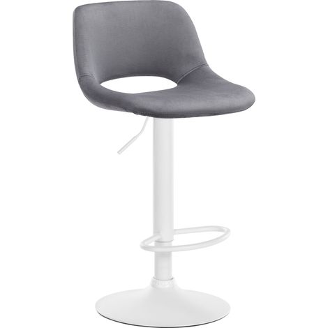 Taburete de bar/trona x1 con reposapiés en terciopelo gris oscuro base de metal blanco 100004609 (1/5)
