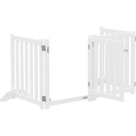 Clôture Chien 4 Sections avec Portillon, Bois, 205 x 60 cm, Blanc, Barrière Dépliable Salon Entrée Maison (1/5)