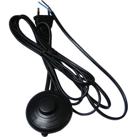 Tibelec – Cordon électrique noir long 3m avec interrupteur à pied 250V 2A – Prise 2 pôles – Cordon en plastique pour luminaires