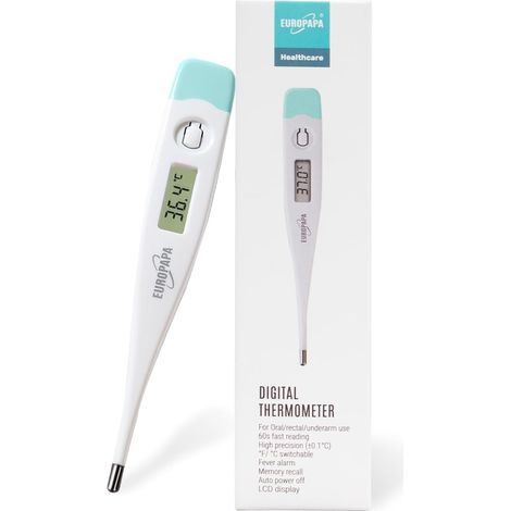 Thermomètre de fièvre numérique pour bébé, enfant et adulte, thermomètre oral, axillaire ou rectal étanche avec alarme de fièvre (Vert) (1/5)
