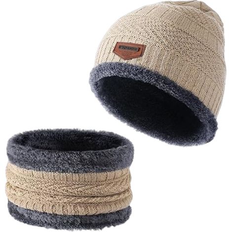 Warme Wintermütze aus wattiertem Fleece, gestreifte Strickmütze, Baumwoll-Radmütze für kalte Nacken (1/5)