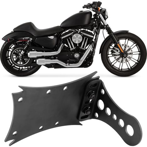 Retro-Motorradkennzeichen, seitliche Halterung aus Stahl, schwarzer Kennzeichenhalter, robuste Lenker- oder Rahmenbefestigung, individuell anpassbares Zubehör. (1/5)