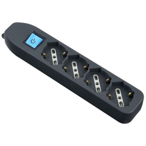 Electraline 82073 Multipresa Senza Cavo, 4 Prese Universali, Nero