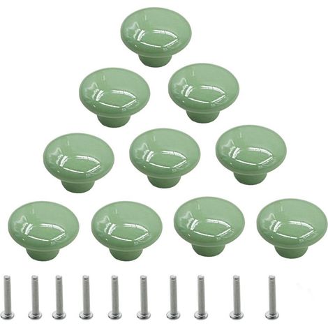 Set mit 10 runden, grünen Keramik-Schrankknöpfen mit einem Loch für Schubladen, Schränke, Kommoden und Türen (1/5)