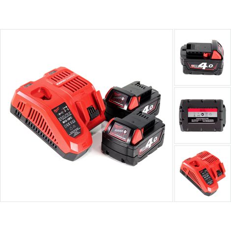 Set Milwaukee Starter 18V con 2 batterie M18 B4 da 4,0 Ah + caricabatterie M12-18FC ( 4933459215 )