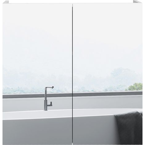 Armoire murale salle bain miroir placard rangement 2 portes 3 niveaux étagère réglable 60 x 15 x 60 cm blanc (1/5)