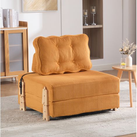 Sillón cama individual de pana, cama auxiliar 90 x 170 cm, naranja OKMYHOME (1/5)