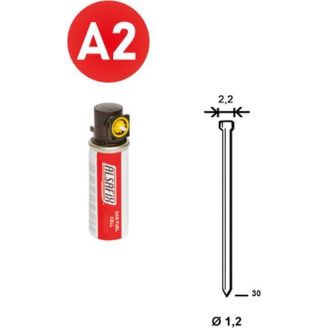 2 000 Pointes Brads Inox en Bande (Pack) - 1.2/2.2x30 mm + 2 Cartouches de Gaz Jaune - D-Work (1/4)