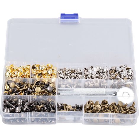 Packung mit 360 Doppelnieten für Leder, 6 mm und 8 mm Metallrohrnägeln, inklusive Bohr- und Setzwerkzeug (1/5)