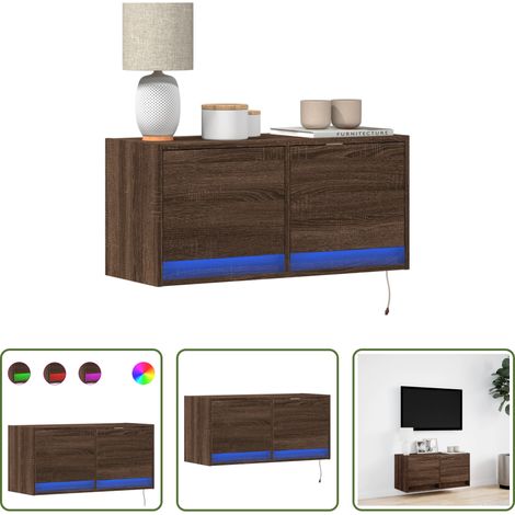 LED-Leuchten - TV-Wandschrank mit LED-Leuchten Braun Eichen-Optik 80x31x38 cm (1/5)