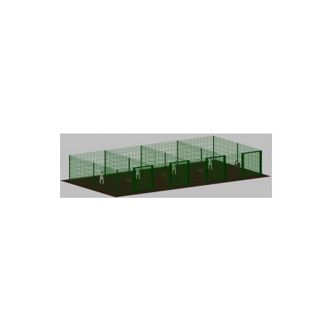Recinto-Box Modulare per Cani in Ferro Zincato e Verniciato Verde-con Pali a Interrare - cm 200x400x142h(per 4 box)